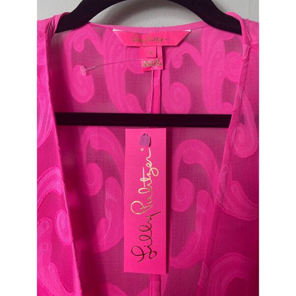 NWT LILLY PULITZER COVERUP SWIM MOTLEY MAXI AURA PINK POLY CREPE SWIFT CLIP - Picture 3 of 9